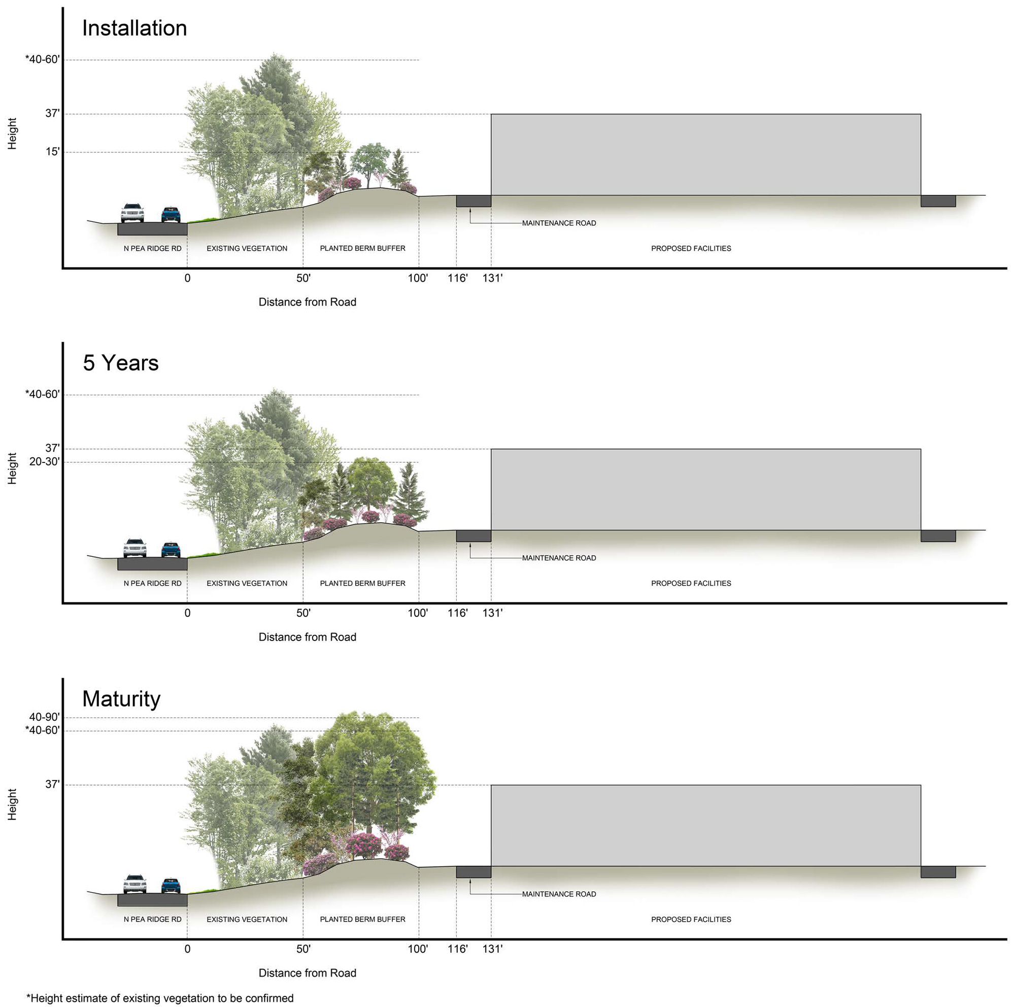 Installation examples graphic showing how vegetation buffers grow over time